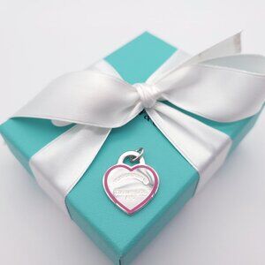 Please Return To Tiffany & Co. Sterling Silver Pink Enamel Heart Charm Pendant